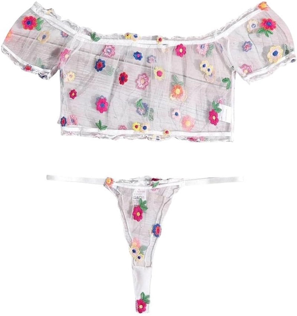 Lingerie & ondergoed vrouw sexy lingerie set beha string lingerie set transparante kanten kleding-WHITE_M