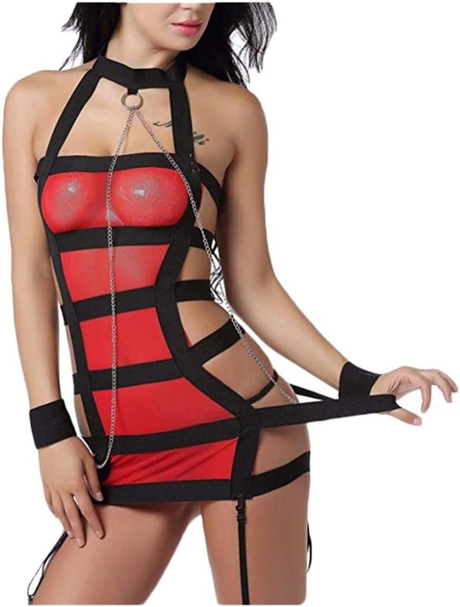 Sets met nachtmode & ochtendjas Vrouwen Erotische Lingerie Holle Backless Kousenband Sexy Ondergoed-B_S