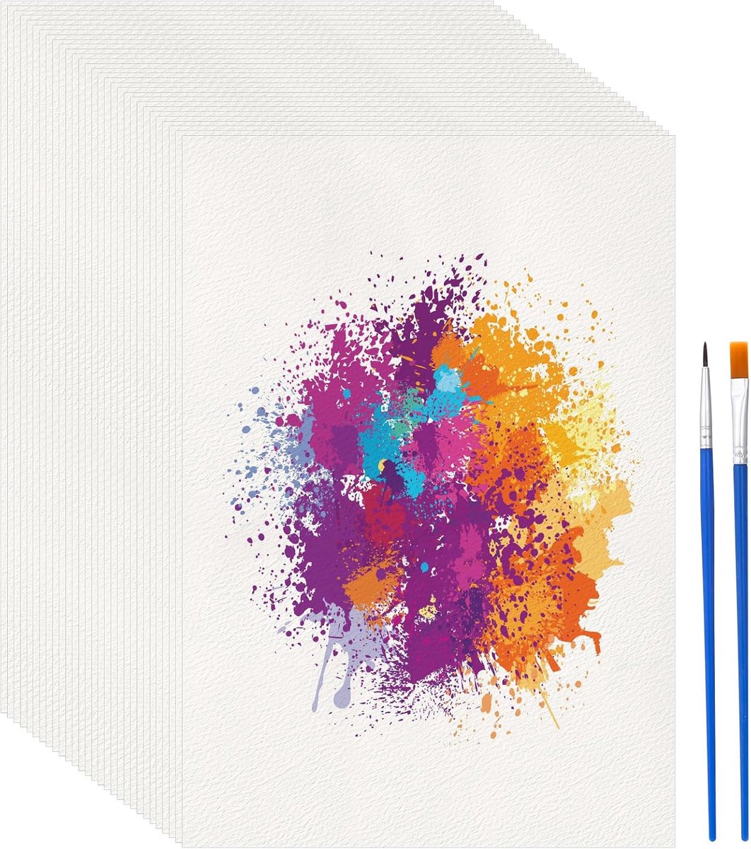 Aquarelpapier A4, 24 vellen aquarelpapier 300 g/m², wit aquarelblok voor studenten, beginners, aquarel en schetsen (29,7 x 21 cm)