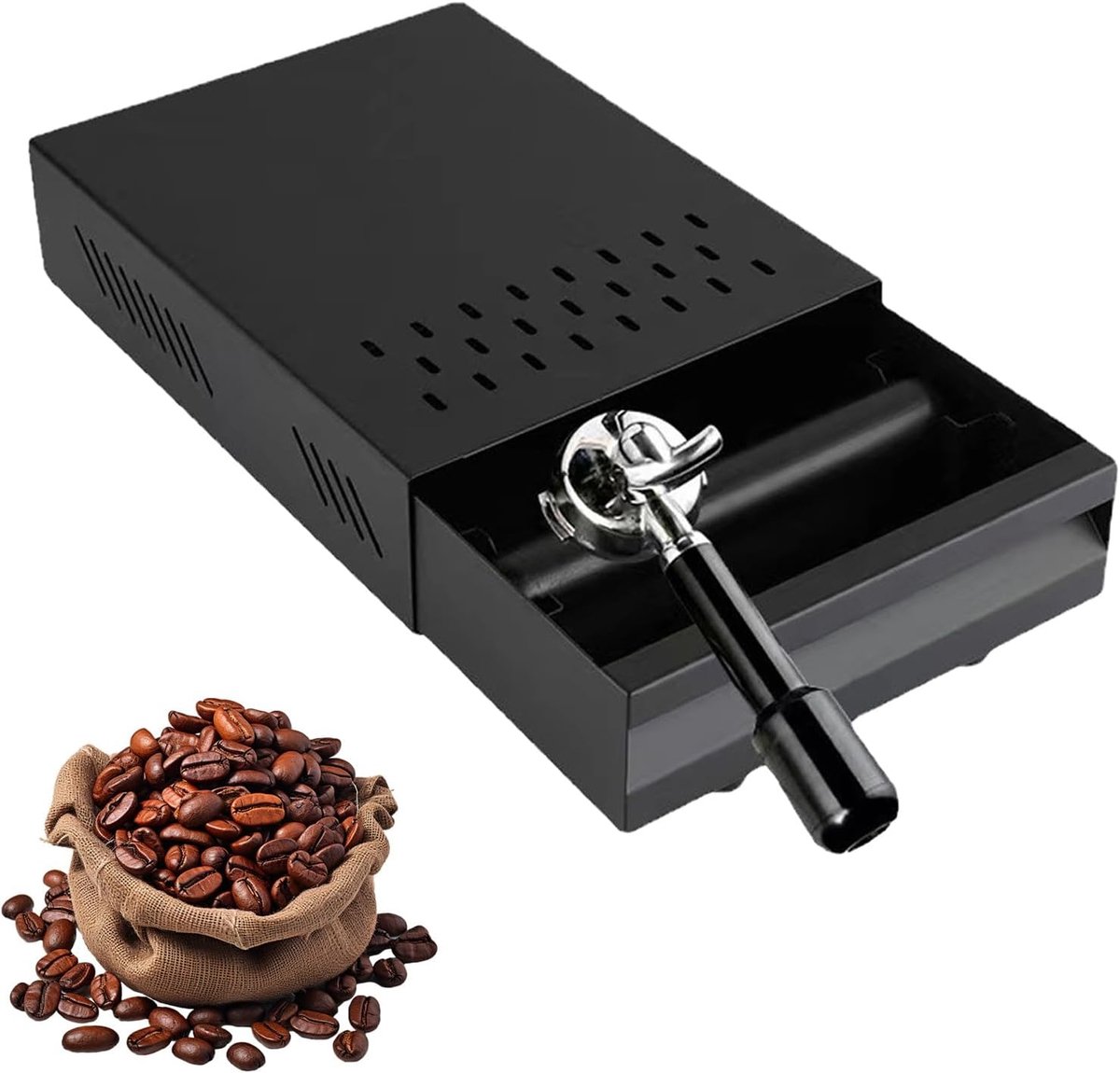 Roestvrijstalen Koffiemolenklopbox, Lade Verdikte Espresso met Afneembare Klopstaaf voor Cafés, Restaurants of Bars, 28 x 18 x 6,3 cm (Zwart)