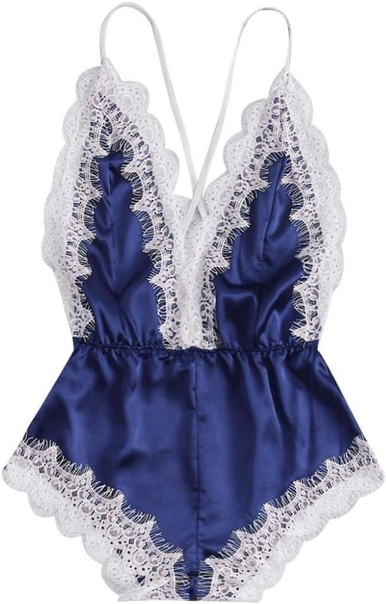 Sets met nachtmode & ochtendjas Lingerie Dames Sexy V-hals Kanten Bodysuit Nachtkleding Sexy erotica porno-BU_M