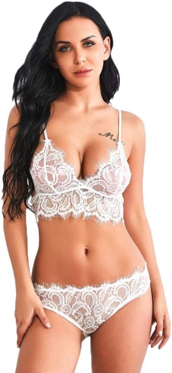 Kleding Erotische Nachtkleding Sexy Lingerie Holle Transparante Sexy Ondergoed Riem Panty Beha Kostuums Nachtkleding Set-White_S