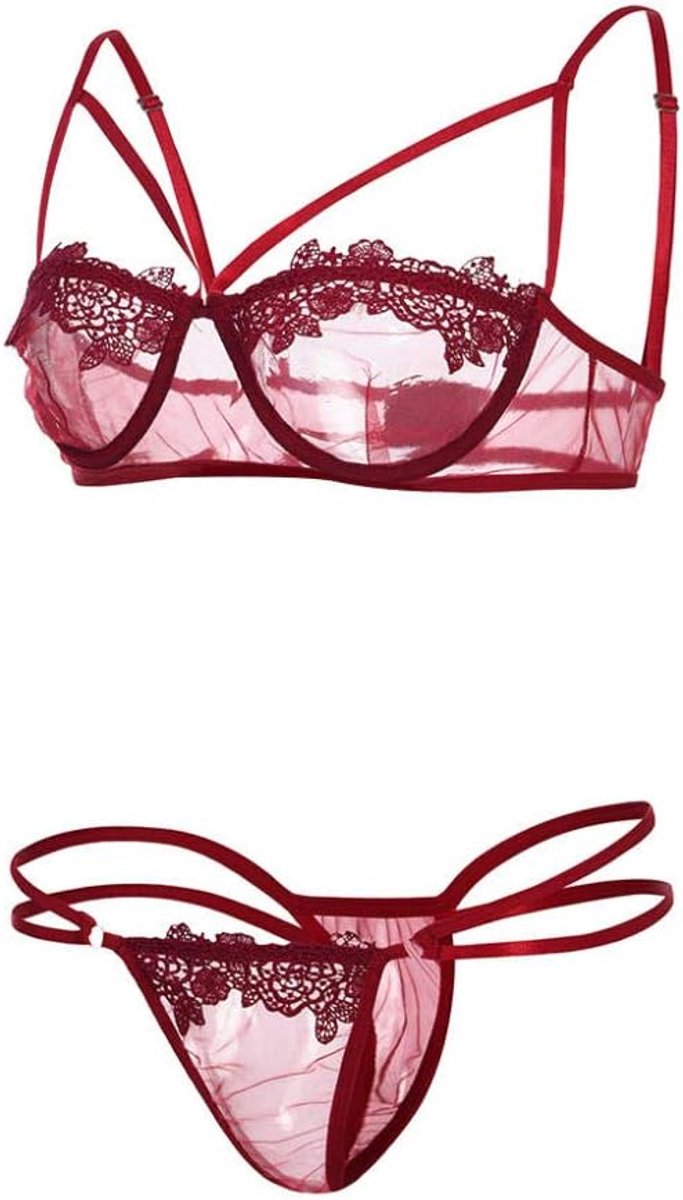 Bodystockings dames Vrouwen Erotische Lingerie Kostuums Porno Ondergoed Open Bh G-String Nachtkleding-Red_M