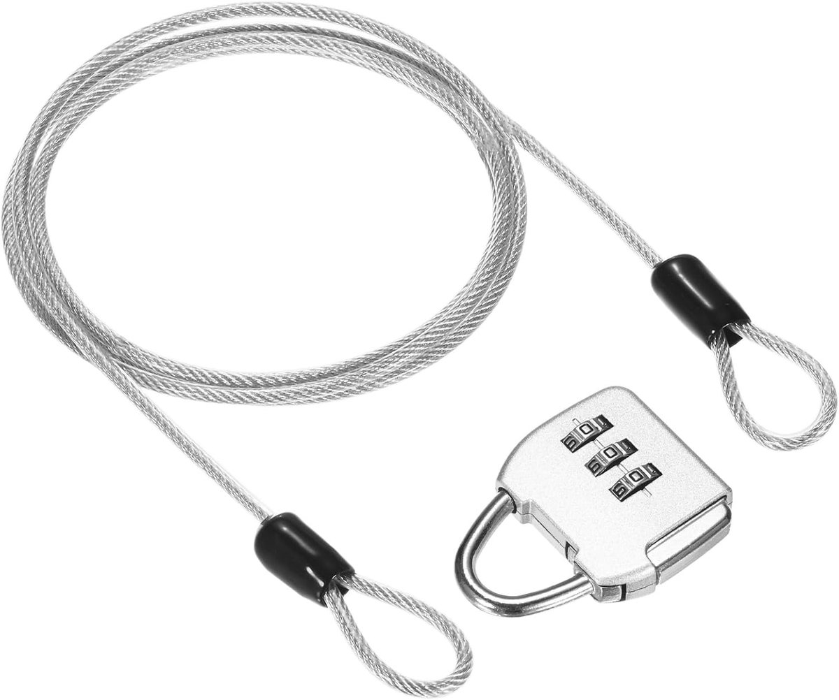 1-Set beveiligingskabelslot met 3-cijferig combinatieslot, 3,28 FT PVC gecoate stalen bagageslot draadkabel voor bagagekoffer/outdoor reizen/fiets, dubbele luskabel [zilver]