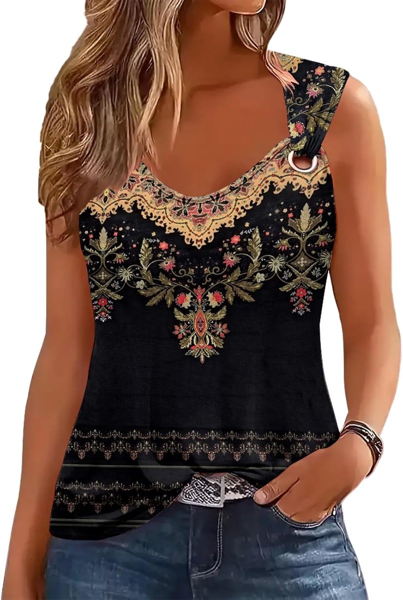 Tanktop voor dames, zomer, elegant, mouwloos, V-hals, casual print, blouse, tanktop, T-shirt, tops, klassiek, strand, tanktop voor dames