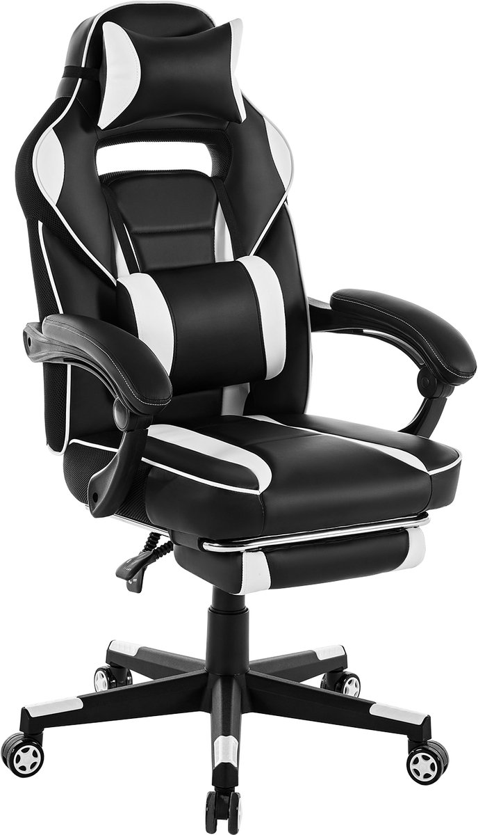 Triumpunpre - Ergonomische Gamingstoel PU-Leder Met Voetensteun - Massage Lendenkussen - 150° Recliner, 360 Graden Draaibare Gamestoel - Voor Thuis En Kantoor - PU|Zwart-Wit
