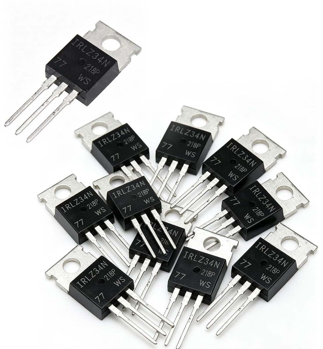 10 stuks IRLZ44N N-kanaal MOSFET transistor TO-220AB, 55V 47A IRLZ44NPBF vermogensmosfet, 3-pins power transistor voor PWM, motorbesturing, led, Arduino en elektronische projecten