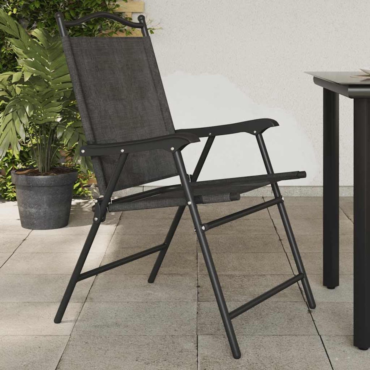 Tuinstoelen 2 stuks, grijs gemêleerd staal en textilene met armleuningen, 110 kg belastbaar