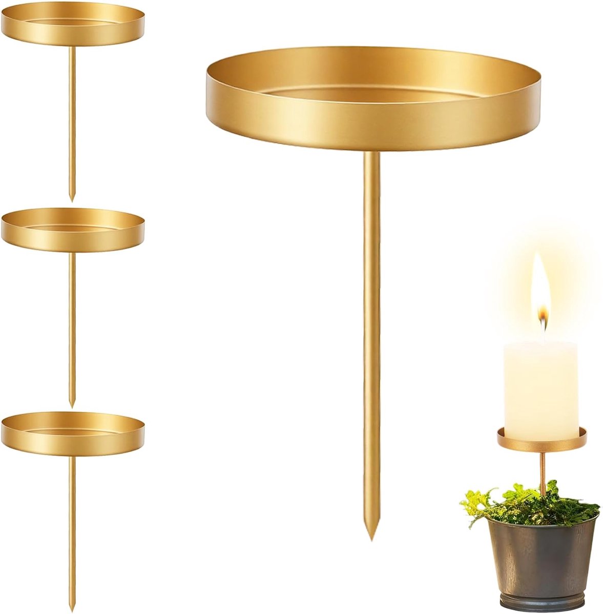 Set van 4 gouden adventskrans kandelaars, ø7,5 cm/6,5 cm/4,5 cm naar keuze Metalen adventskransen Kandelaars met platform, Kaarsenschalen voor stompkaarsen Kerstgirlande-4,5 cm
