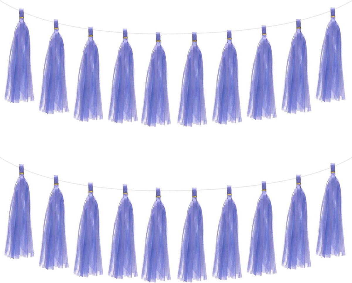 Kwastjes slinger banner met touw tissuepapier 35 cm kwastjes slinger decor kwastjes banner voor verjaardag/bruiloft verjaardag/feest/tafel [lichtpaars]