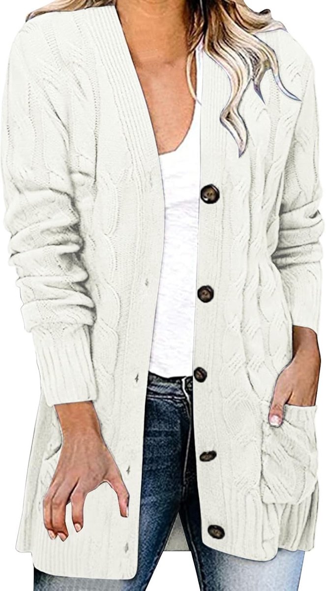 Gebreid vest voor dames, grote maat, los, gedraaide knoop, damesjas