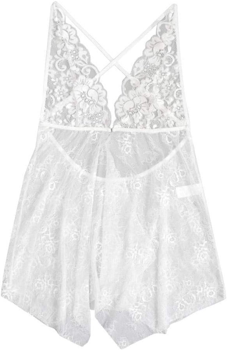 Dameskostuums 2 ST Vrouwen Erotische Lingerie G-String Verleiding Nachthemd Kanten Beha Perspectief Erotische Sexy Dames Ondergoed Sets-White_XXL