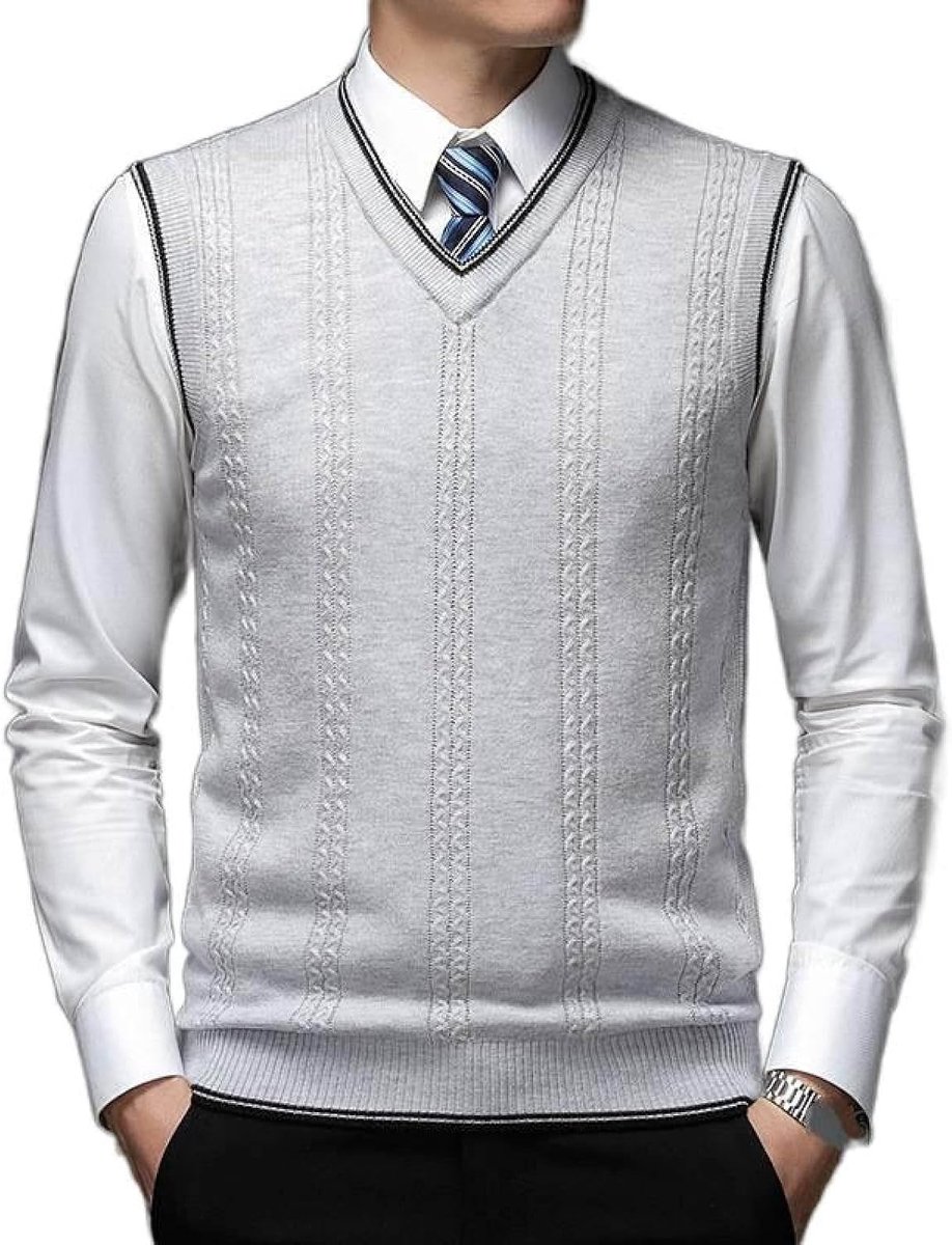 Vest Met V-Hals, Gebreid Vest Met V-Hals, Klassiek Gedraaid Mouwloos Casual Pullover Trui Vest Kleurcontrast Dieptepunt Shirt, Zakelijk Heren Breigoed Gebreid Vest Trui Tanktops, Licht