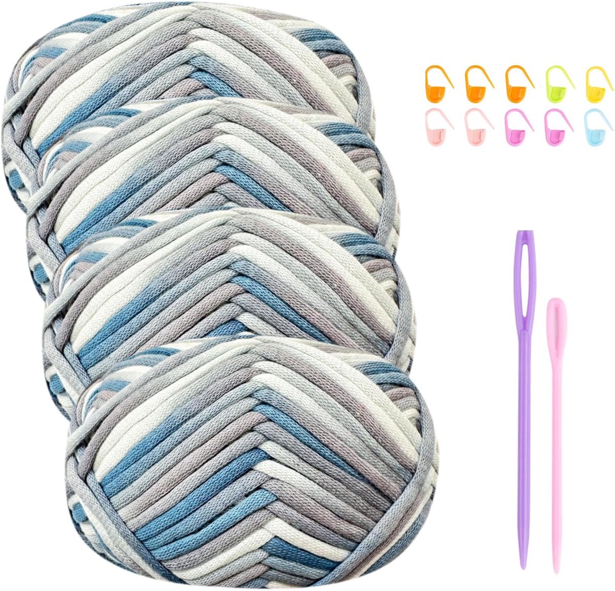 Garen voor gehaakt katoenen garen, dikke wol, 4 x 50 g, haakgaren voor beginners, haakwol, breigaren met accessoires, grijs