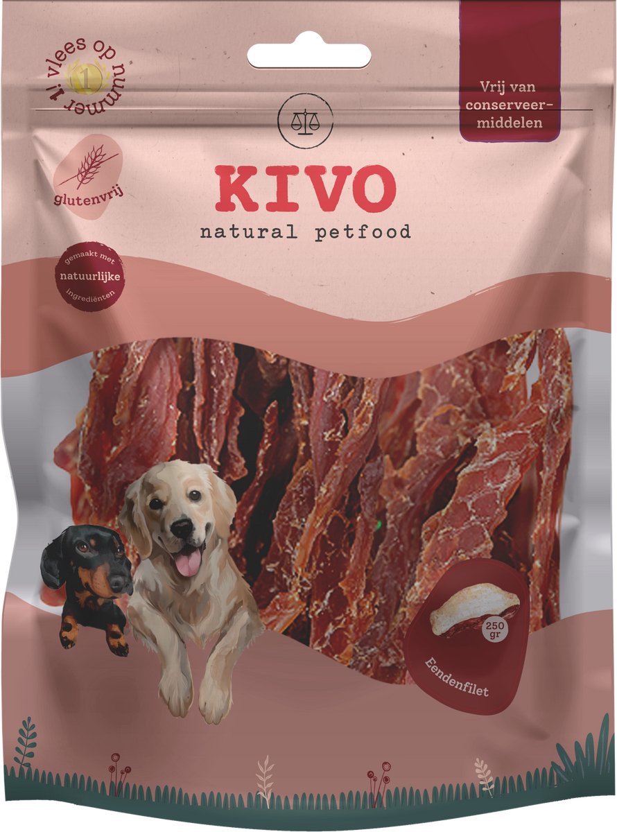 Kivo Petfood Hondensnack Eendenfillet 250 gram - Graanvrij en Glutenvrij