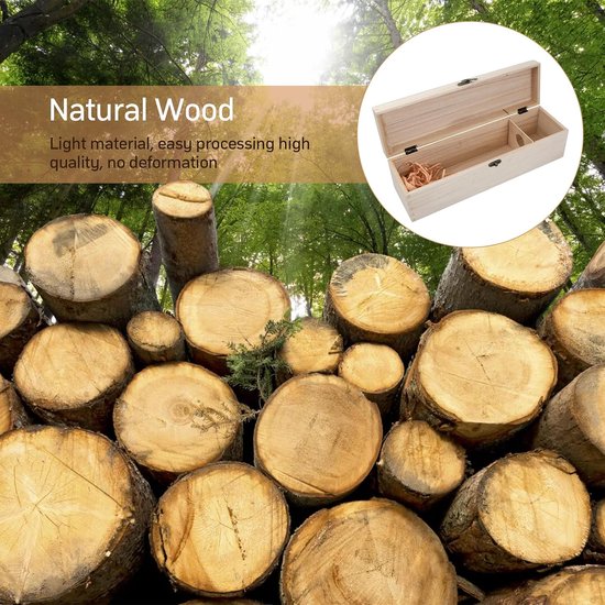 Wijnkist van hout met deksel, 1 fles, wijngeschenken, houten kist, houten opbergdoos, houten koffer, geschenkdoos zonder binnenindeling, wijndoos voor feest, verjaardag, housewarming, 35 x 10 x 10 cm — afbeelding 4