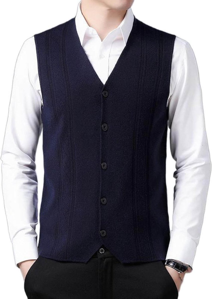 Vest Met V-Hals, Gebreid Vest, Herfst En Winter Klassiek Vest Trend Casual Effen Kleur Heren Kasjmier Gemengd Vest, Zakelijk Heren Gebreide Trui Vest Tanktops, Marineblauw, S
