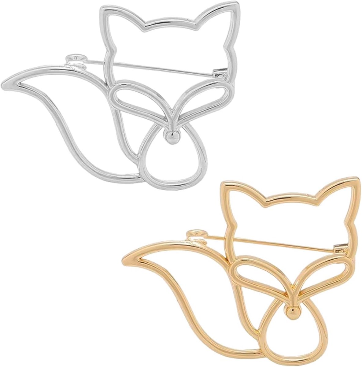 2 stuks metalen Fox Hollow broche, schattige dieren, prachtige mode-insignes, kledingornamenten voor mannen en vrouwen, grappige kleine cadeautjes., Eén maat