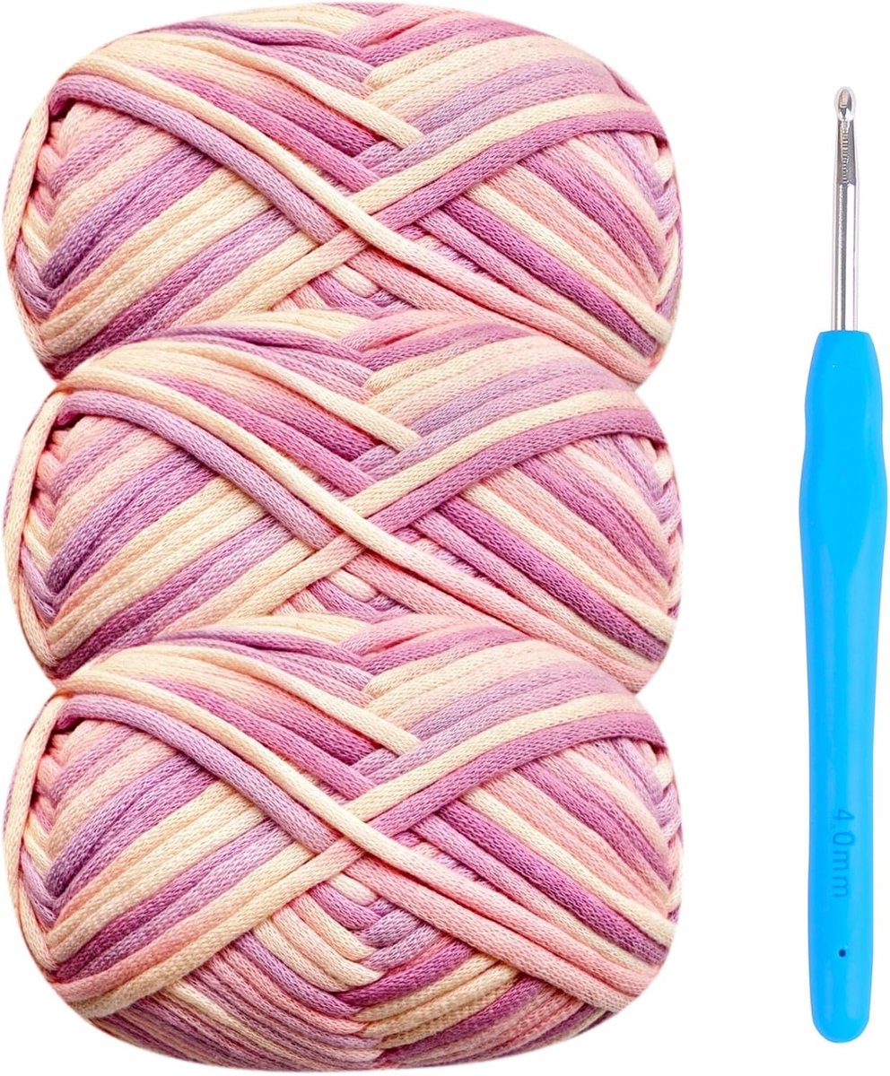 Katoenwol voor beginners - 3x50g Mix-Roze, Amigurumi garen met 4mm haaknaald, eenvoudig haakstartersset