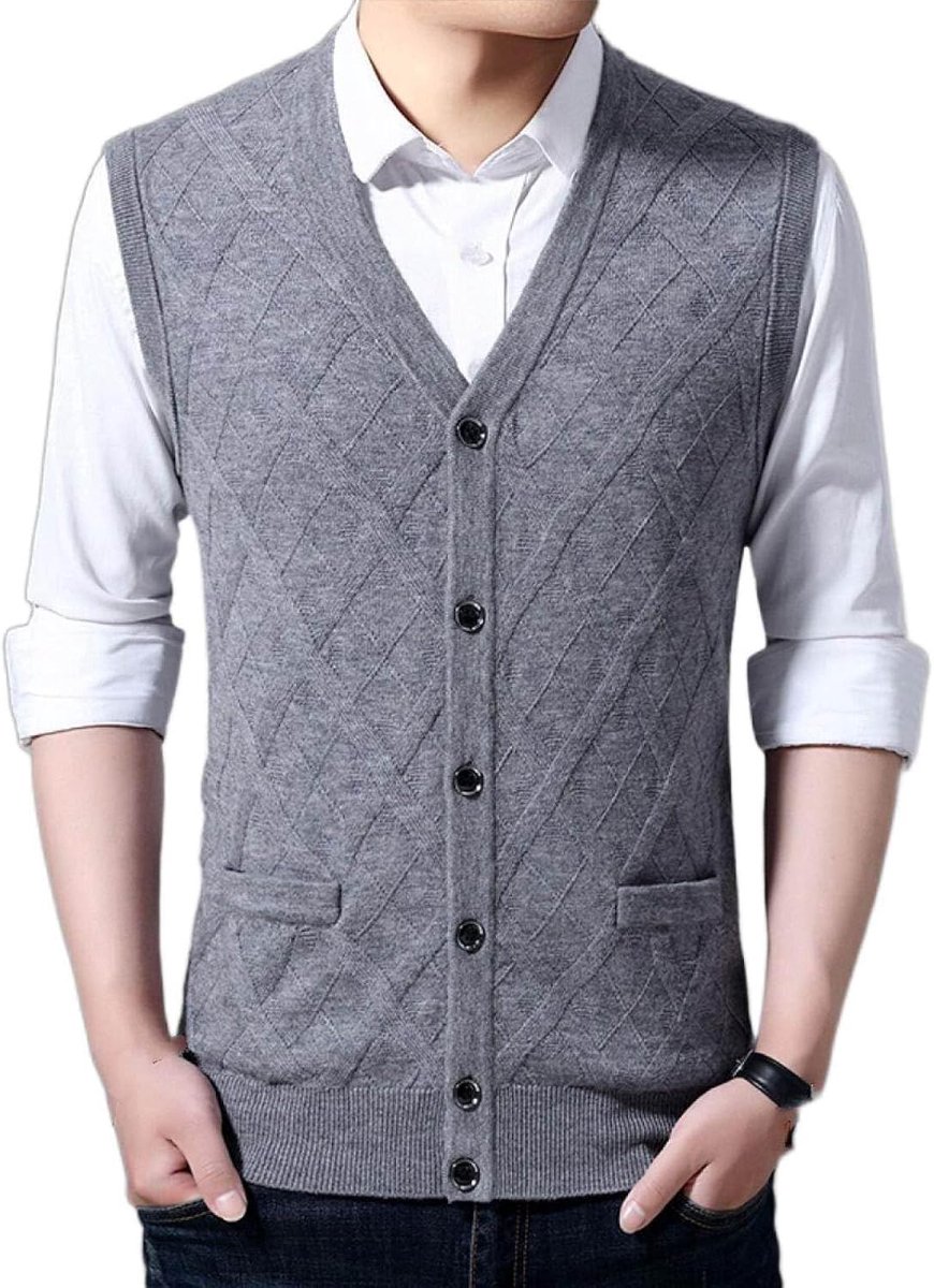 Effen Kleur Gebreid Vest Bovenkleding, Jeugdmode Heren Argyle V-Hals Vest Vest Casual Trendy Trui, Klassiek Zakelijk Heren Gebreide Vest Trui Vest Tanktops, Lichtgrijs, S