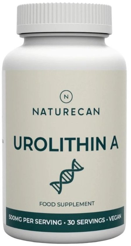 Witte pot Naturecan Urolithin A 500 mg met 30 porties, vegan.