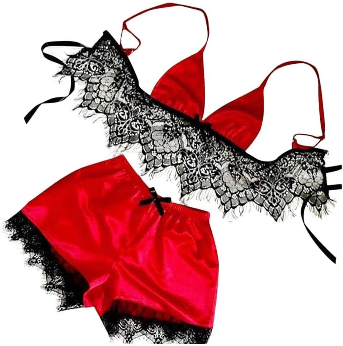 Babydolls, nachtjaponnen & negligés Dames Sexy Lingerie Kanten Beha Slips Set Porno Borduurwerk Ondergoed Erotische Dames Kostuums Nachtkleding-Red_M
