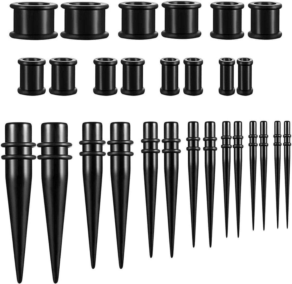 Taper Tunnel Set voor Oor, Acryl, 28 Stuks, Zwart Dehnset Oorpiercing Plugs voor Dames en Heren, 2mm-10mm