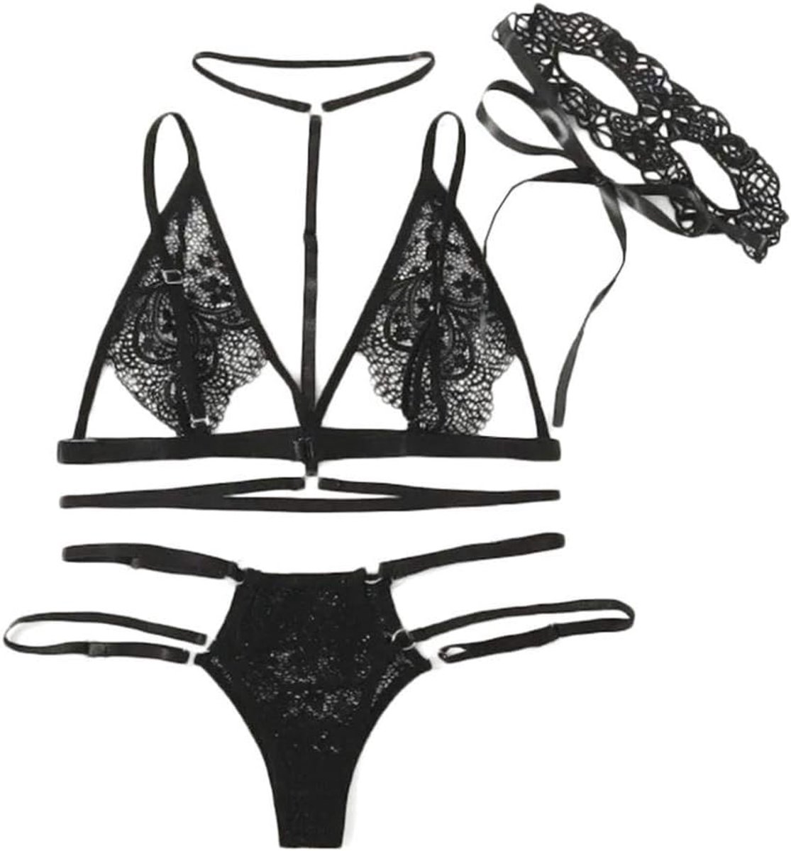 Nachtkleding kant lingerie nachtjurk lingerie sexy jurk met string voor damesSexy Lingerie Zwarte Bandage Ondergoed Bh Set Slipje Blinddoek Bh Set Set Vrouwen Nachtkleding