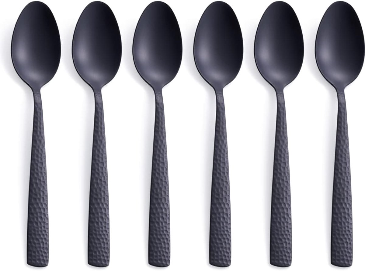 Zwarte theelepelset van 6 stuks, FULLYWARE 7,0 inch roestvrijstalen zwarte metalen koffie- en dessertlepels, satijnen afwerking