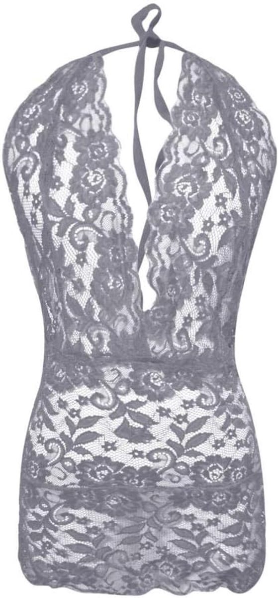Dameskostuums Sexy Lingerie Dames Kant Diepe V-hals Halter Ondergoed Uitgesneden Nachtkleding See Through-Grey_XXL