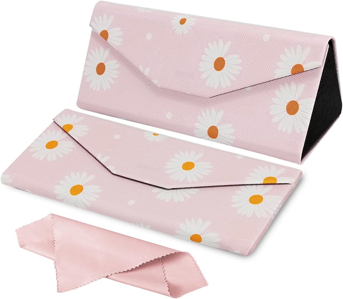 Zonnebriletui, draagbare zonnebrillenetui voor dames, madeliefjesbrillenkoker met reinigingsdoekje voor meisjes en vrouwen