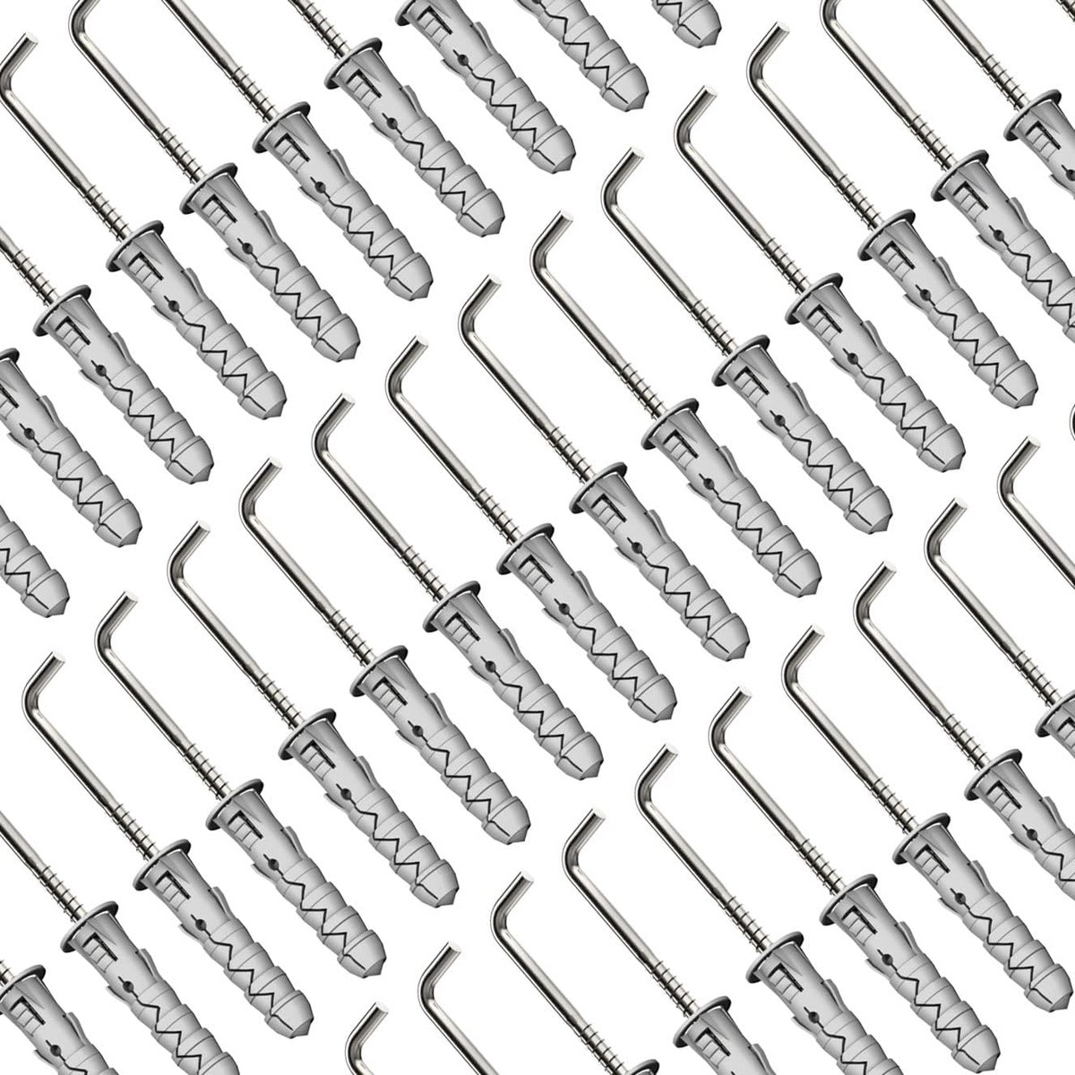 Haakschroeven met muurpluggen M8 en 4.5x55mm haakse schroeven Zelftappende 90 graden gebogen schroeven en nylon ruwe bevestigingen, universele expansiepluggen en vierkante haken (pak van 25)
