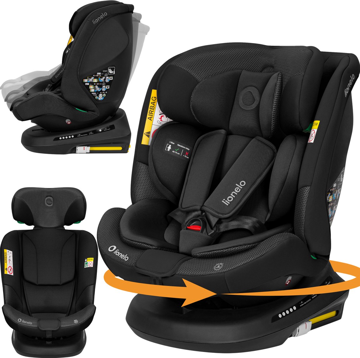 Lionelo Bastiaan Plus i-Size 4in1 Autostoel ISOFIX 360° Draaibaar – Van Geboorte tot 12 Jaar (40-150 cm) – RWF & FWF – Elektronische Top Tether-Controle – Dri-Seat – 12-Standen Hoofdsteun – 5 Ligstanden – Brede Comfortzitting – i-Size