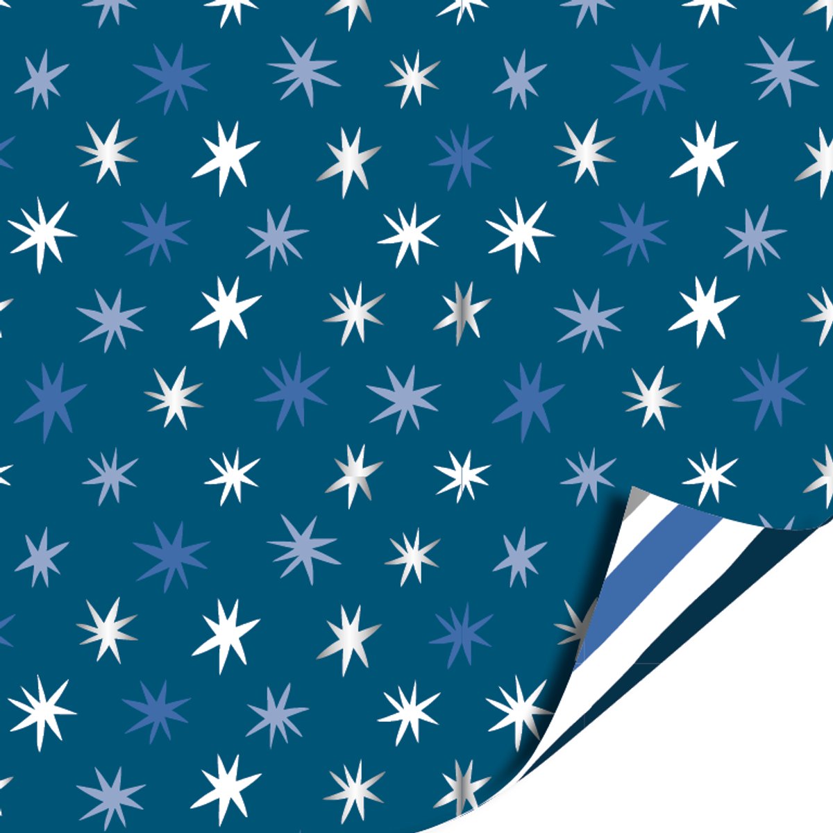 Het Inpakhuis - Cadeaupapier - Inpakpapier - Kadopapier - Kerst - Winter Stars Blue - Painted Lines Silver - 70cm x 2mtr