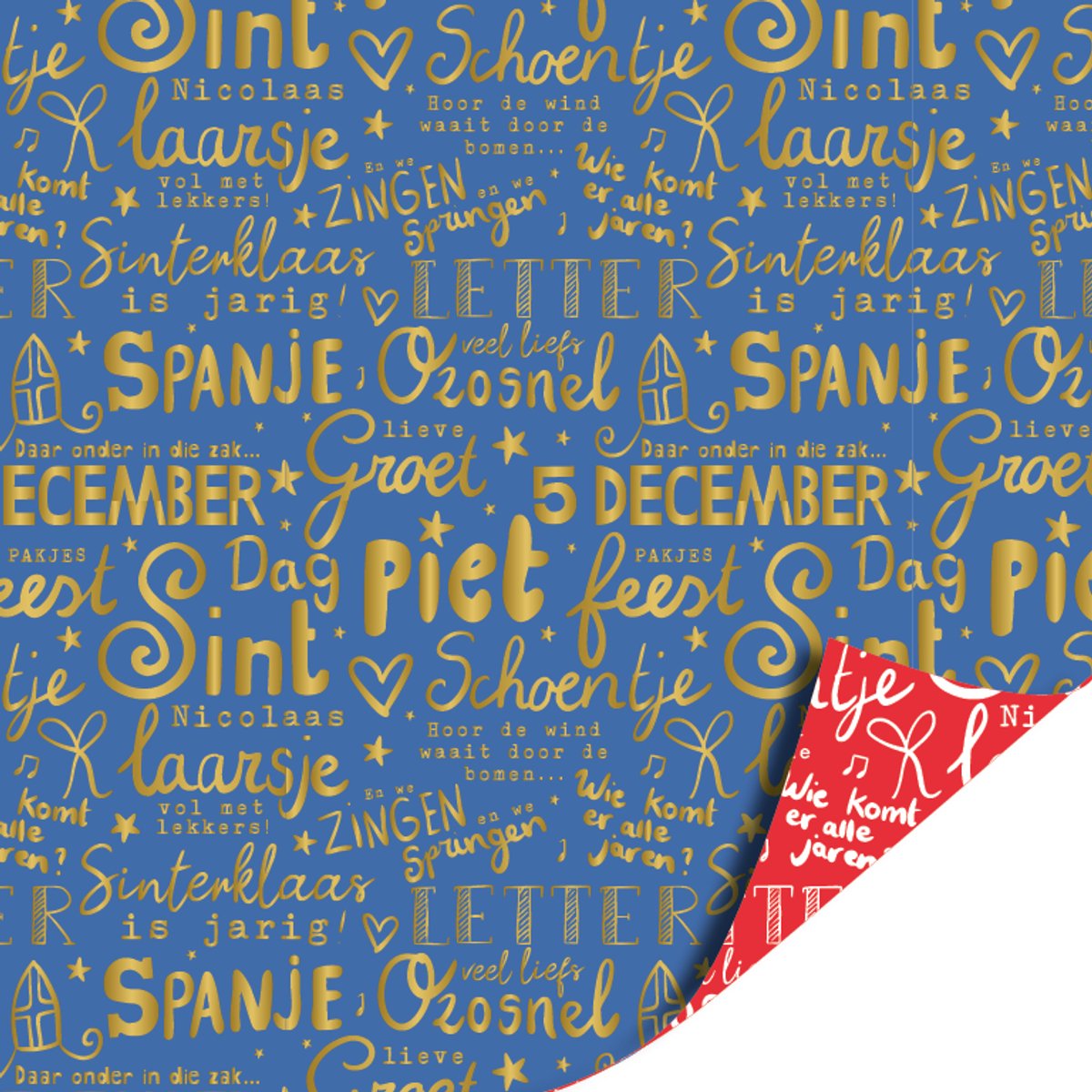 Het Inpakhuis - Cadeaupapier - Inpakpapier - Kadopapier - Sinterklaas - Pakjesavond - Letterpret Blauw - Letterpret Rood - Piet - Schoencadeau - 70cm x 2mtr