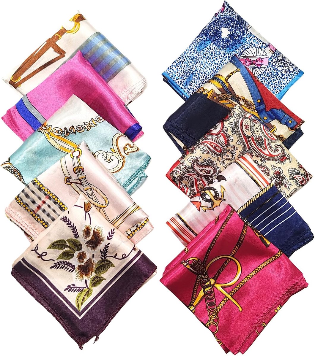 10 STKS 50 cm x 50 cm Vrouwen Lady Meisjes Elegante Vierkante Zijden Sjaal Kleine Satijnen Sjaals Halsdoek Neck Hoofd Sjaal Hoofdband Tailleband Hoofddeksels Haarband Haardecoratie Accessoires