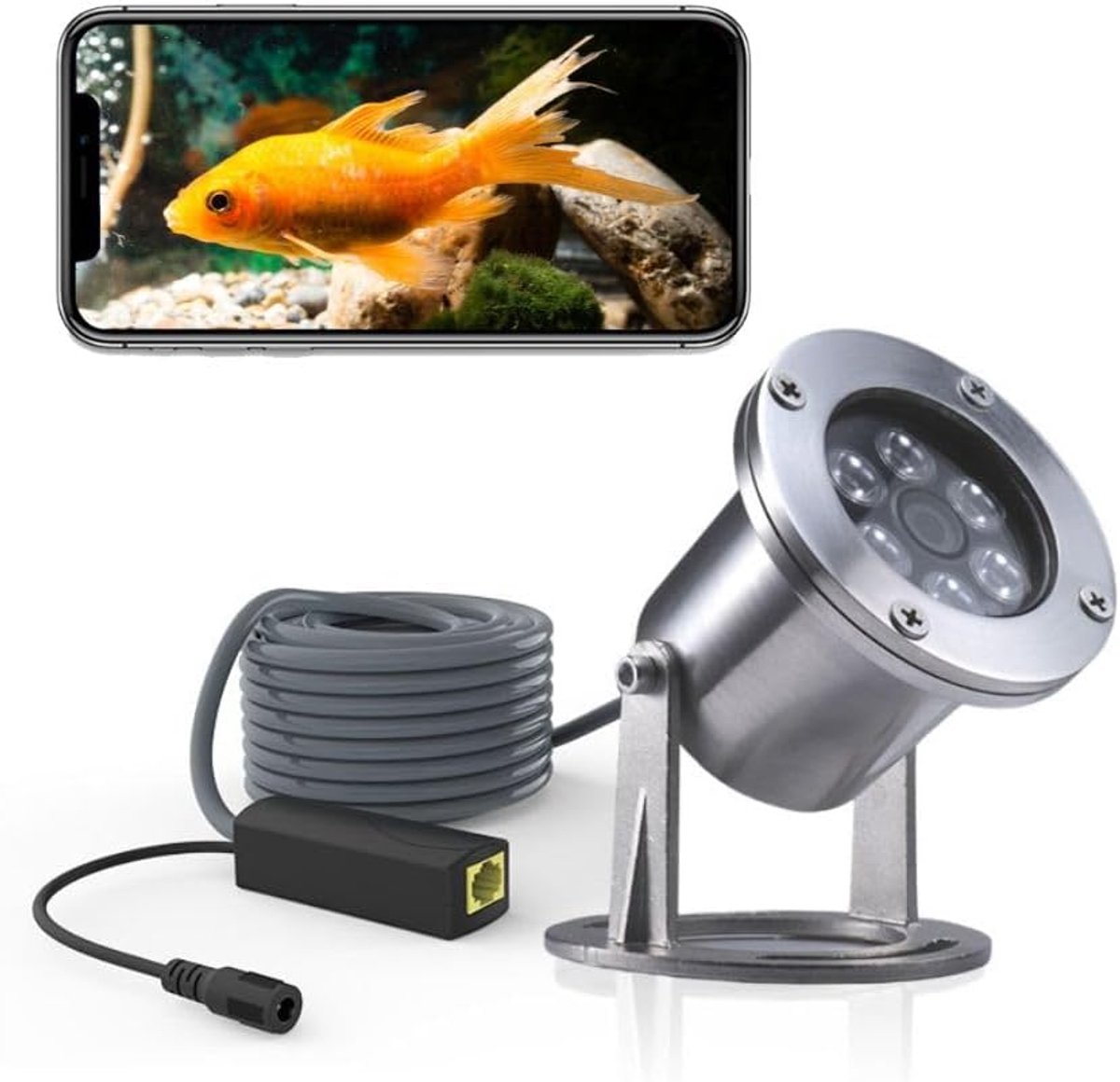 Onderwater Camera's 304 Roestvrij staal IP68 5MP 2592×1944 POE IP Camera 32Ft Kabel Koi Vijver Camera