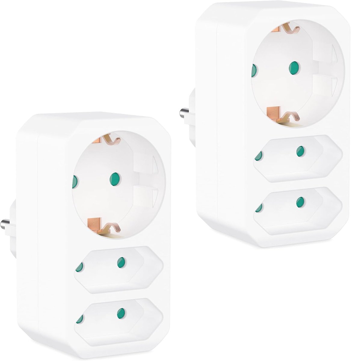 Benon 2x meervoudige stekker wit - stekkerdoosadapter met kinderbeveiliging - dubbele stekker 3680W - 3-voudige multistekker - 2x euro en 1x schuko - meervoudige stekkerdoos