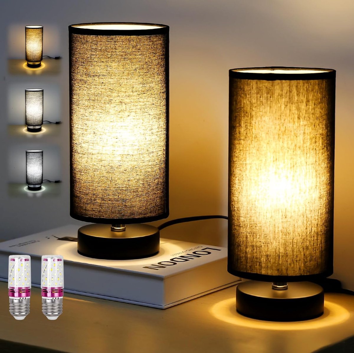 ZRNS® Tafellampen met Kap - Bedlamp - Slaapkamer en Woonkamer - Nachtlampje Hoofdbord - Set van 2