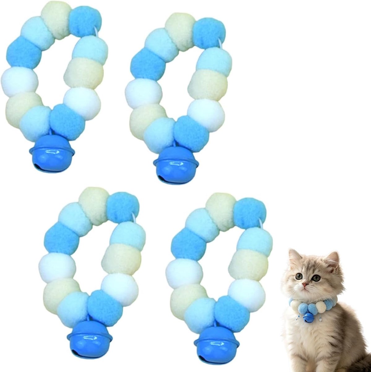 Halsbanden voor katten, zachte halsband met pompon en bel