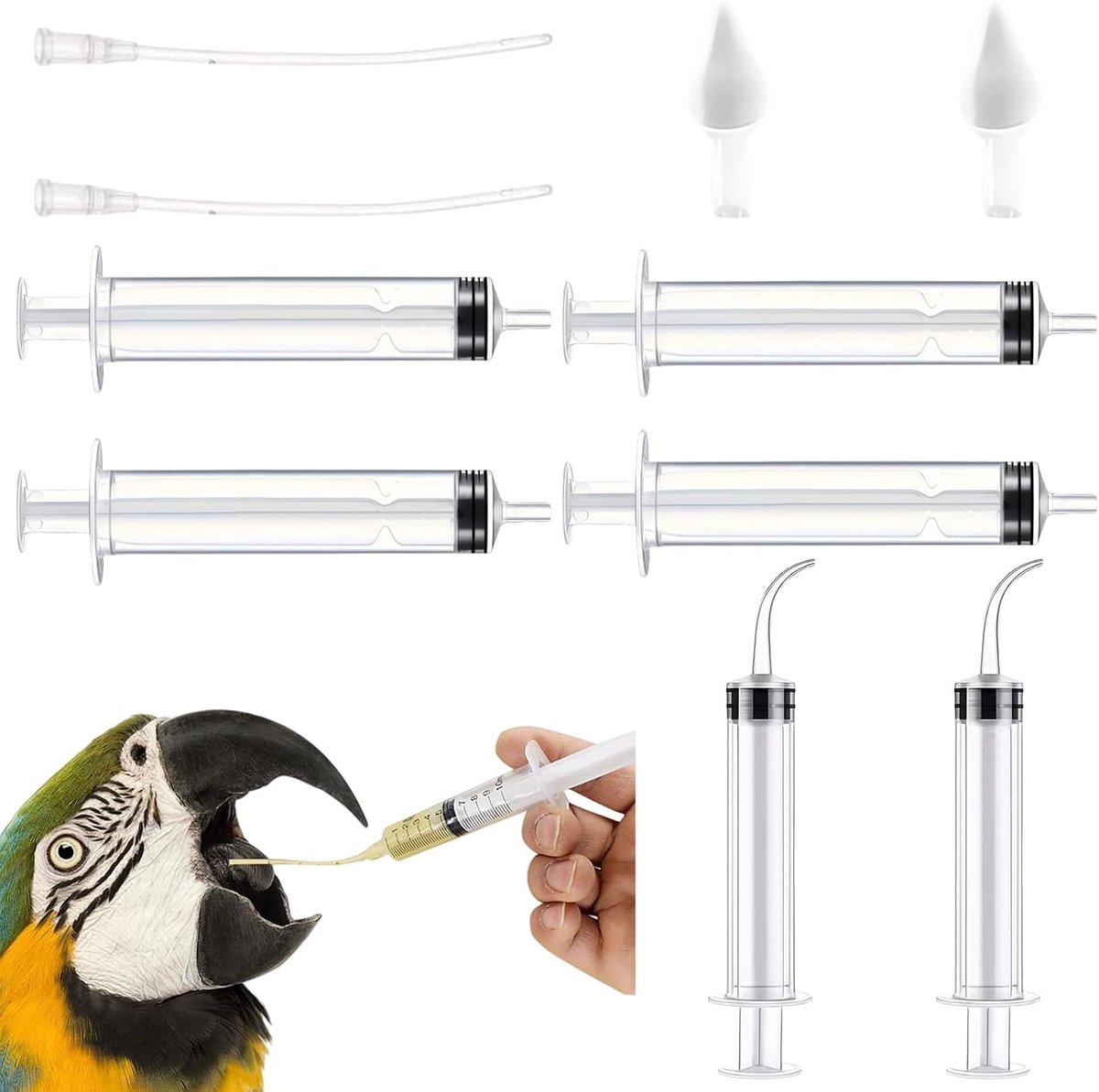 Set, 6 stuks babyvogel, spuitvoeders met papegaaienvoerbuis en lepel, meetspuiten gereedschap voor kleine dieren, kittens, puppy's, wetenschappelijke industriële laboratoria