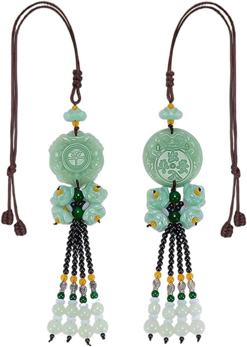 2 stuks Feng Shui hangers auto ophanging decoratie 2 stijlen Chinees traditioneel groen kristal ophanging decoratie achteruitkijkspiegel hanger