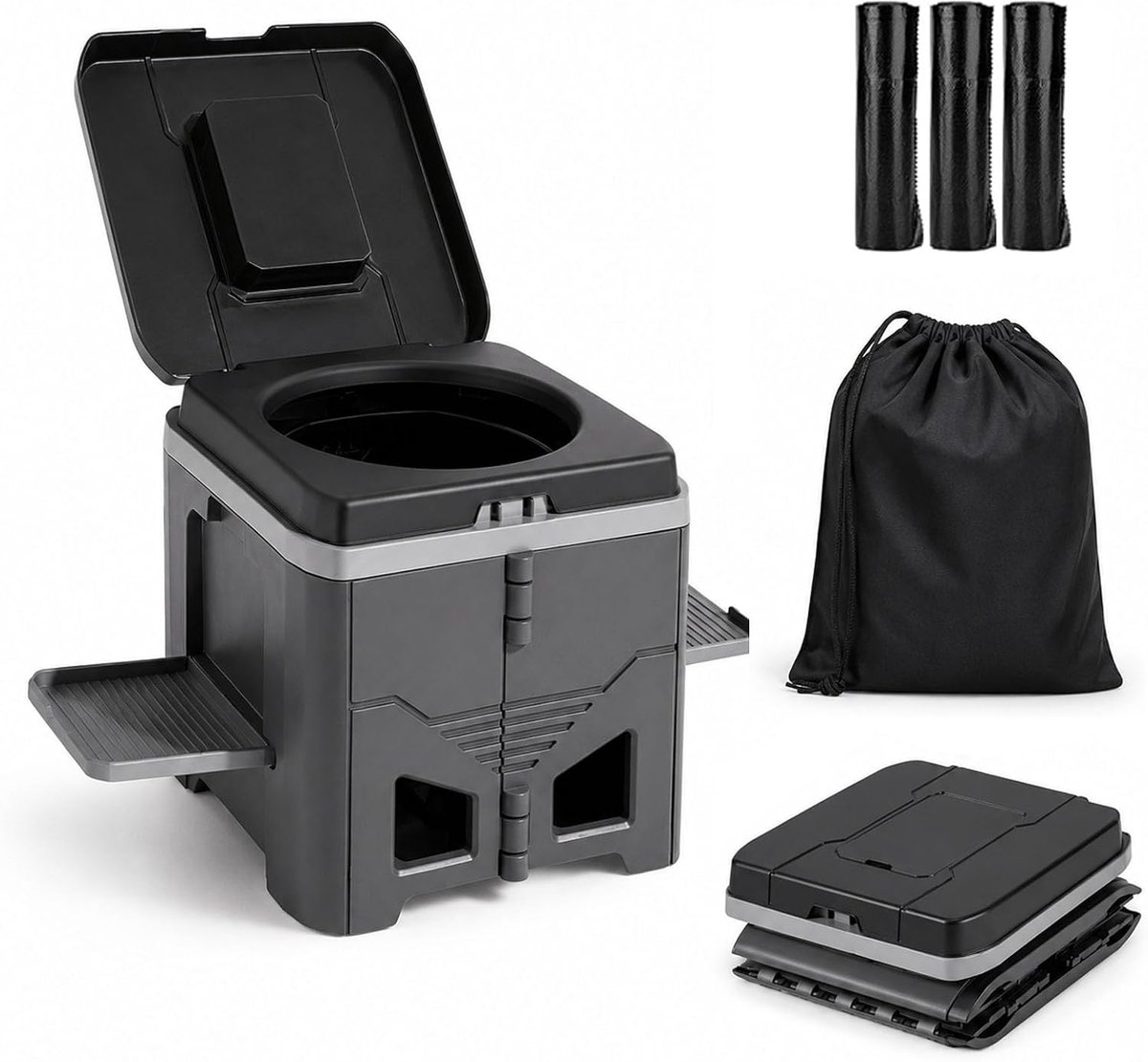 2026 Nieuw Opvouwbaar Toilet, Campingtoilet, Wordt Geleverd Met 36 Vuilniszakken, Met Opbergplaten Aan Beide Zijden, Geschikt Voor Kamperen, Reizen En Tuinen