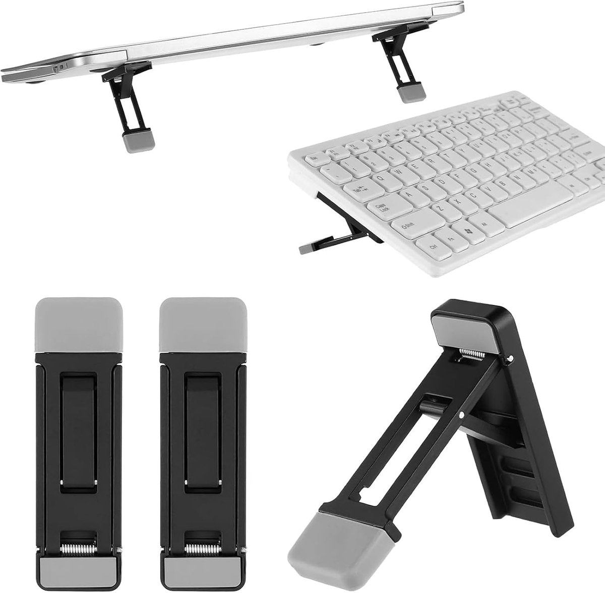 Set van 2 toetsenbordhouders voor computer, mini-verhoging voor laptop van zinklegering, 3 verstelbare hoogteniveaus, zelfklevende en ergonomische toetsenbordpoten, zwart