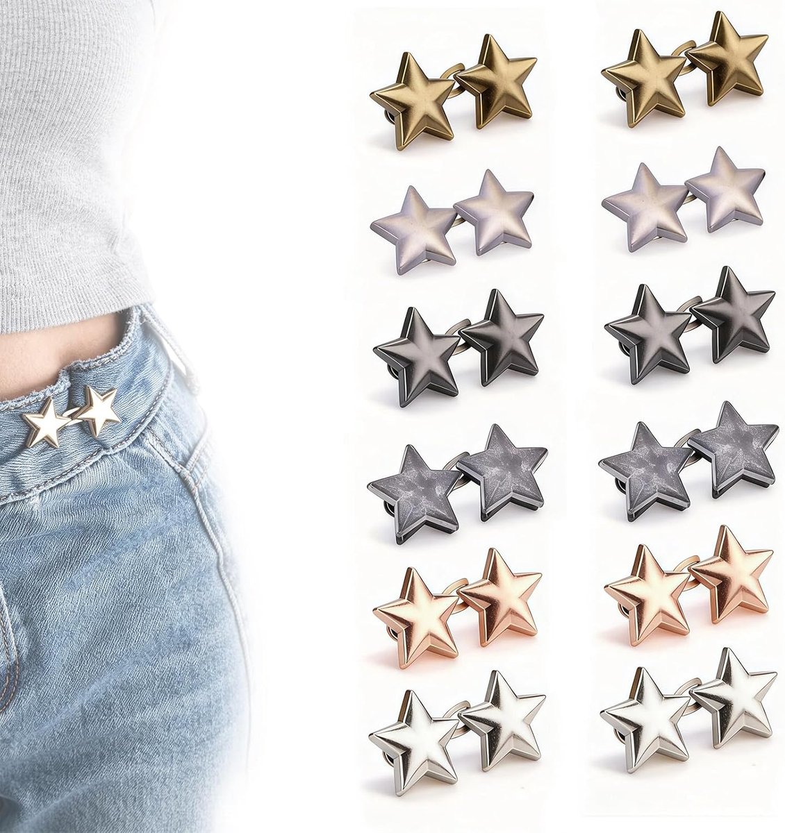 Knopen - metalen sluitingen zonder naaien, sterke taillespanners zonder naaien, decoratieve clips voor broeken, jassen en rokken, eenvoudig te installeren, voor dames en heren (12