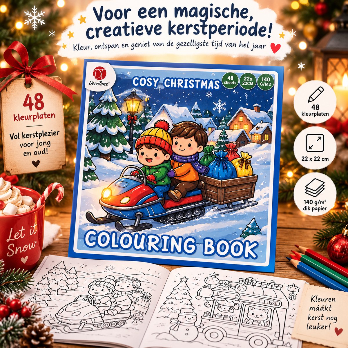 DecoTime Cosy Christmas Kleurboeken – 6 verschillende varianten – 48 Kleurplaten per Boek – 22 x 22 cm – 140 g/m² – Kerst Kleurboek voor Kinderen