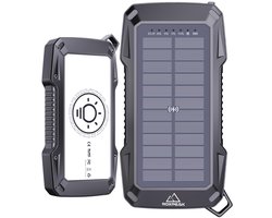 RoxPeak® Titancharge X2 - Solar Powerbank 50.000 MaH - 65W Snellader - draadloos laden - Geschikt voor alle smartphones & Tablets - 2x USB A + 2x USB-C - LED Display - Kampeerlamp - Sensor Alarm - Outdoor - Noodpakket - Universeel - Zwart