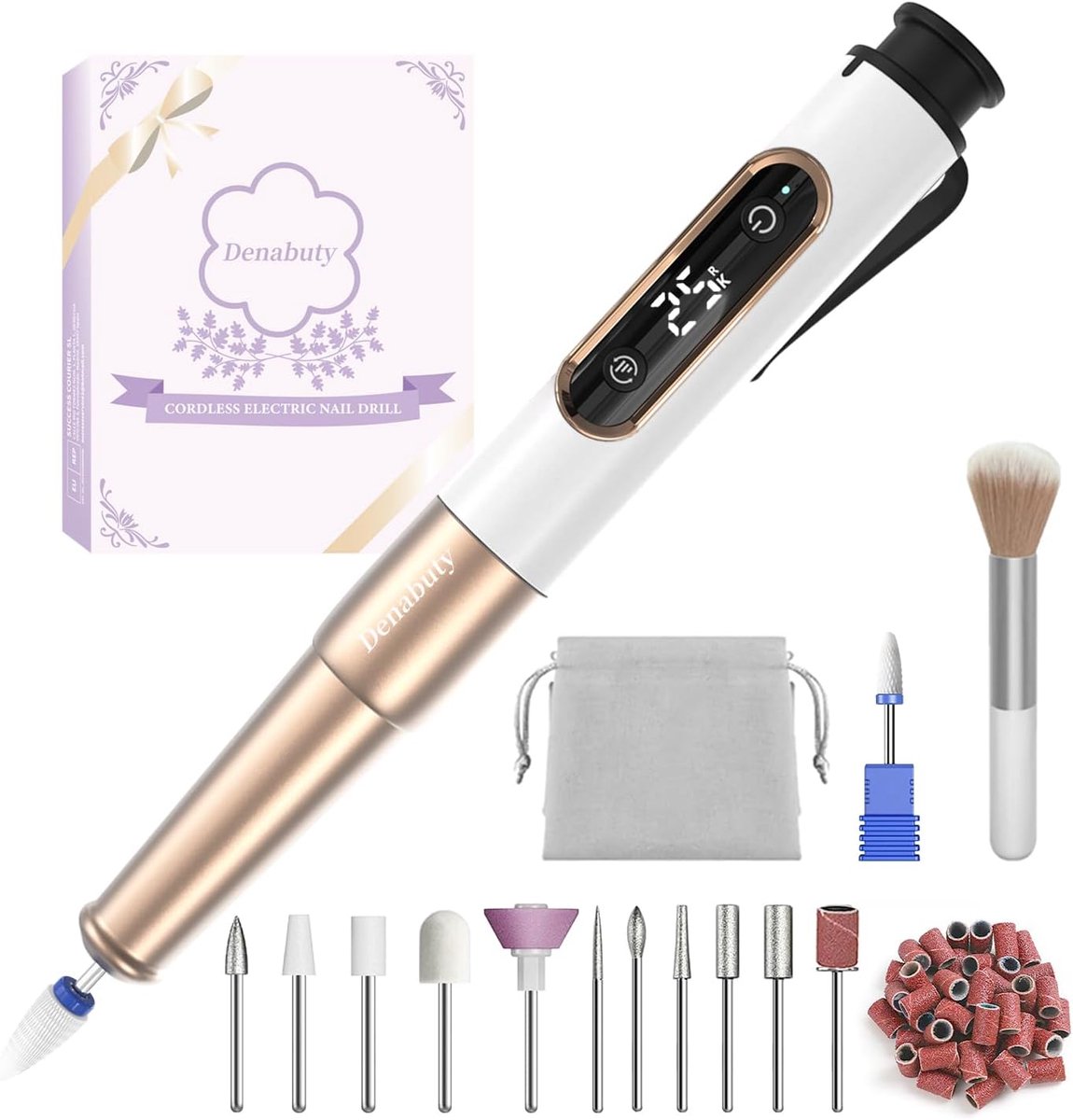 SnelShoppen - Draadloze Nageldrill, Elektrische Nagelvijl 12 in 1 met LED Display, Professionele Oplaadbare E-file voor Gel, Acrylnagels, Manicure en