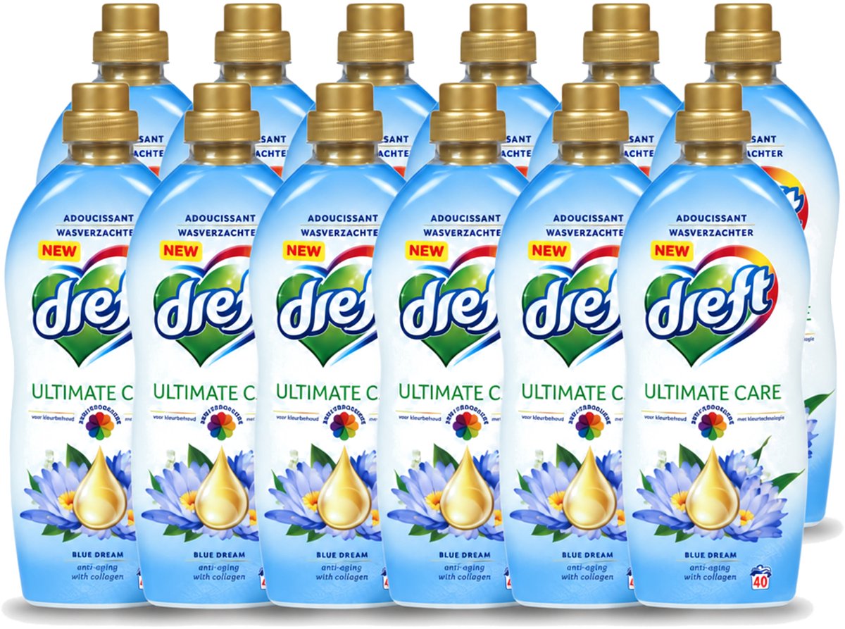 12 x Dreft - Wasverzachter - Gekleurde Was - Blauwe Droom - Anti-Veroudering - 40 Wasbeurten - Voordeelverpakking - 12 stuks