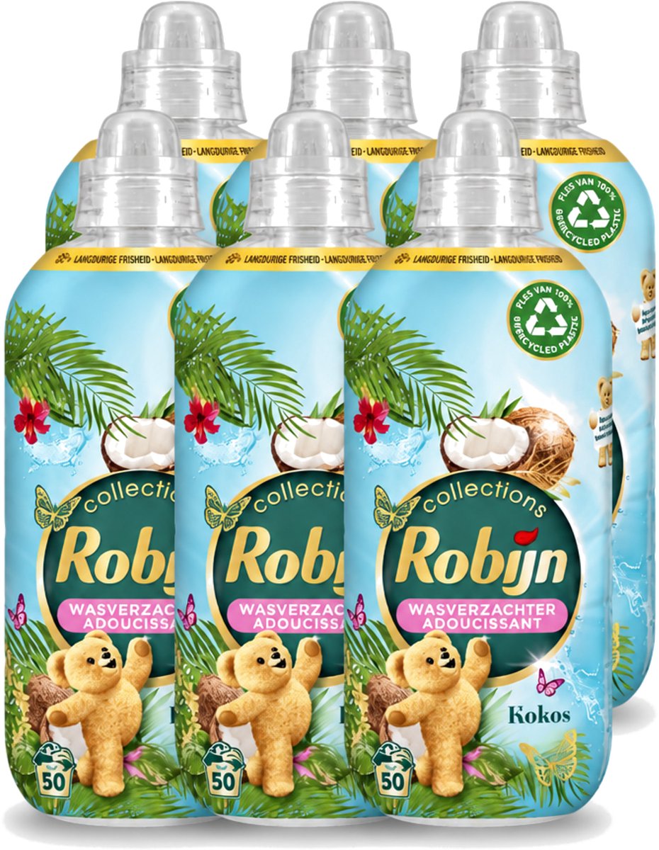 6 x Robijn Collections - Wasverzachter - Kokos - 1,25L - 50 Wasbeurten - Voordeelverpakking - 6 stuks
